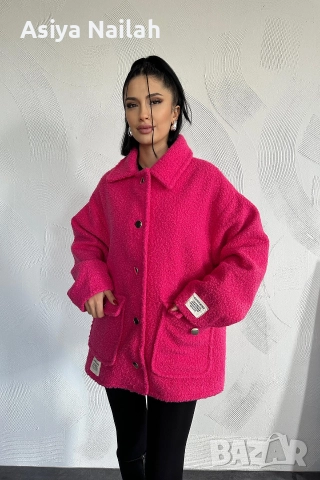 Дамско яке тип teddy в цвят циклама – модерен модел, снимка 3 - Якета - 52792539