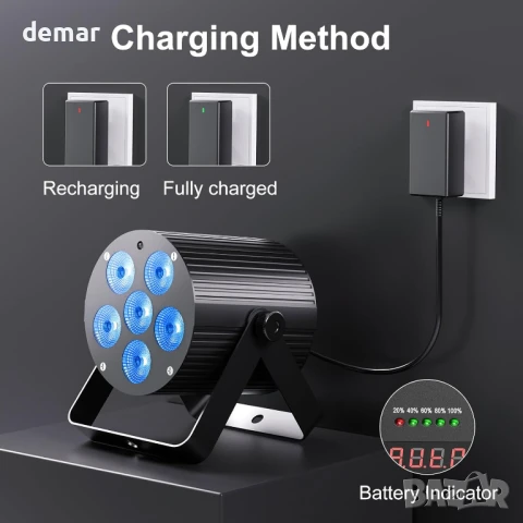 Erreyht 60W акумулаторна LED Par лампа, RGBWA+UV 6 LED сценични светлини с дистанционно, снимка 5 - Други - 50446889