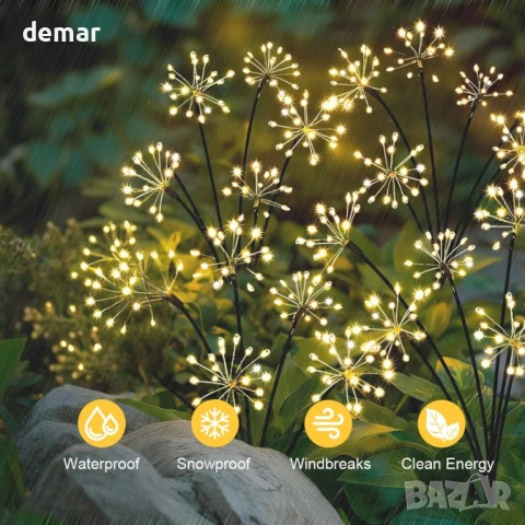 Градински соларни лампи Yomistar 4x160 LED Starburst с дистанционно, 8 режима, снимка 6 - Соларни лампи - 50950262