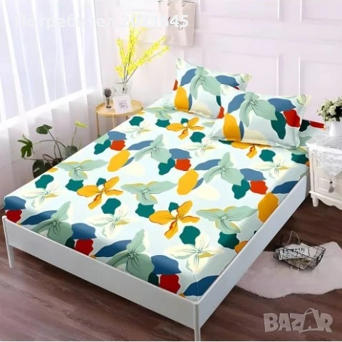Чаршаф с ластик за голяма спалня и 2 калъфки
