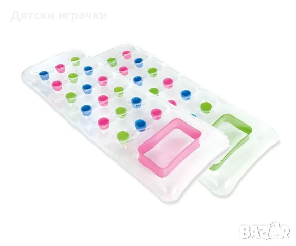 Надуваем дюшек INTEX, 188х71см, с възглавница, цветни чашки, розов/зелен, снимка 1