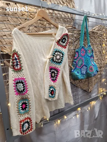 страхотна плетена блуза пачуърк XL + чанта, снимка 4 - Блузи с дълъг ръкав и пуловери - 49844593