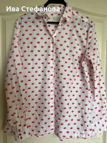 Нова уникална елегантна бяла  риза целувки устни  памучна , памук 100 % cotton , снимка 2 - Ризи - 49832818
