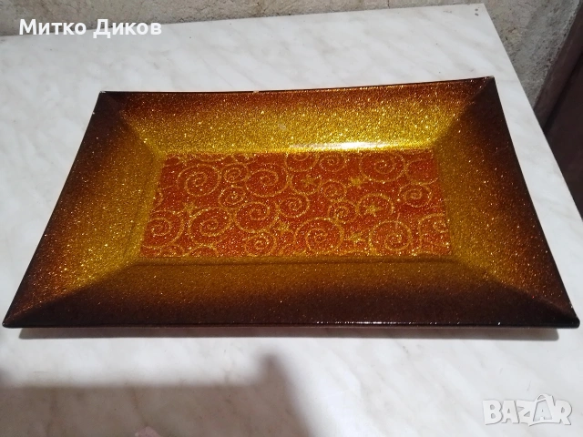 Плато за сервиране чешко стъкло ново