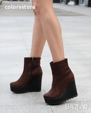 Боти на платформа - кафяв велур с черно ходило - BNP1 , снимка 4 - Дамски боти - 51479720