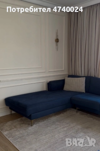 Поръчков диван синьо кадифе 