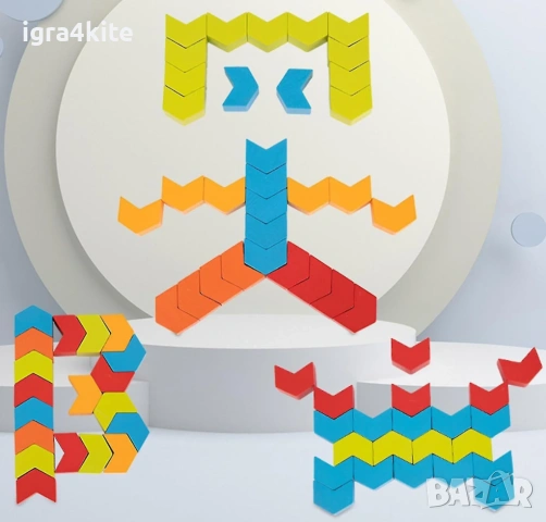 Логическа дървена игра с 42 части - мозайка с включени карти Herringbone , снимка 3 - Образователни игри - 53186882