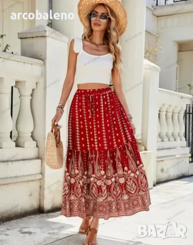 Дамска бохемска празнична пола с висока талия, 3цвята , снимка 5 - Поли - 49623203