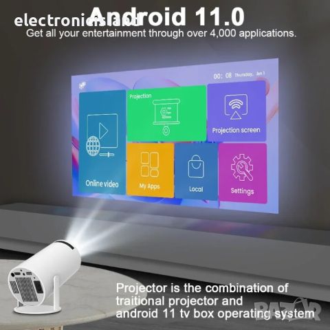 Преносим LED проектор HY300 4K Wifi Android11 200ANSI Allwinner H713 BT5 1280х720P Домашно кино, снимка 9 - Плейъри, домашно кино, прожектори - 46553742