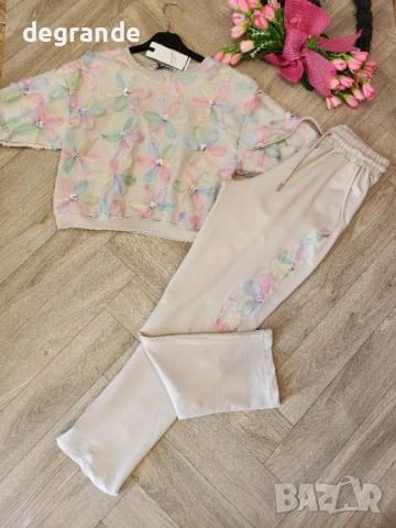 Памучни екипи с цветя в Бежаво и Черно , снимка 2 - Спортни екипи - 51467360