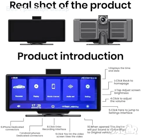 Нов Мултифункционален 10.26" CarPlay с двойна камера и Bluetooth за кола, снимка 6 - Друга електроника - 49396341