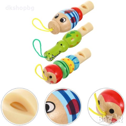 3601 Детска дървена свирка със забавен дизайн на животинче , снимка 3 - Други - 45790616