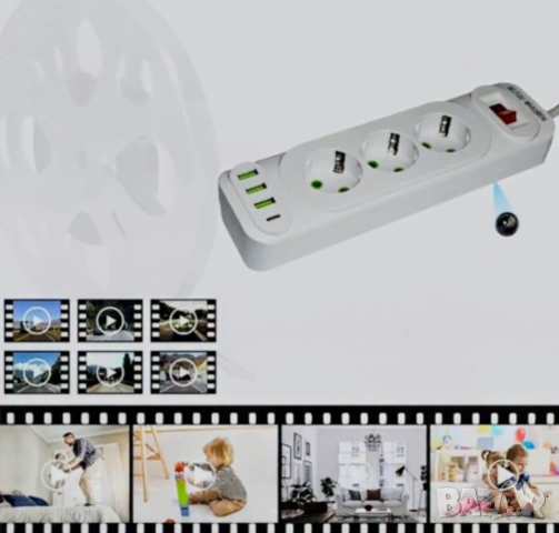 WiFi шпионска скрита камера в разклонител с кабел, с 3 гнезда 3 usb порта и 1 type C видеонаблюдение, снимка 4 - Други - 53633872