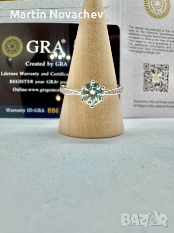 Сребърен пръстен с мойсанит (Диамант) 1 карат, снимка 3 - Пръстени - 53991553