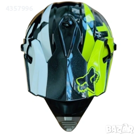 Кросова каска, за мотор, Атв, Вело, Гланц черен-бял с неон, снимка 4 - Аксесоари и консумативи - 53444378