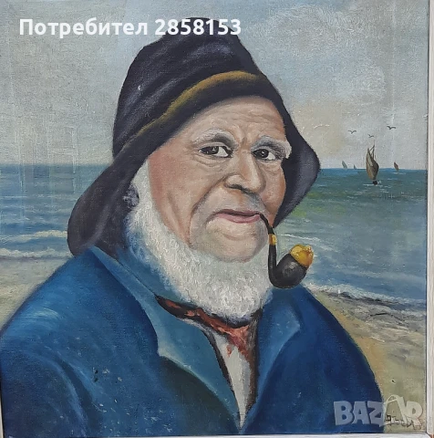 Картина портрет  на старец с лула,маслени бои на платно, снимка 8 - Картини - 50910032