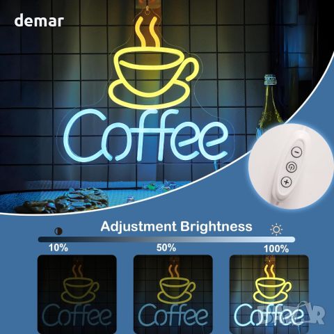 Неонова табела CooPark Coffee за декор на кафене LED с възможност за димиране, USB, 30х32 см, снимка 7 - Декорация за дома - 46448730