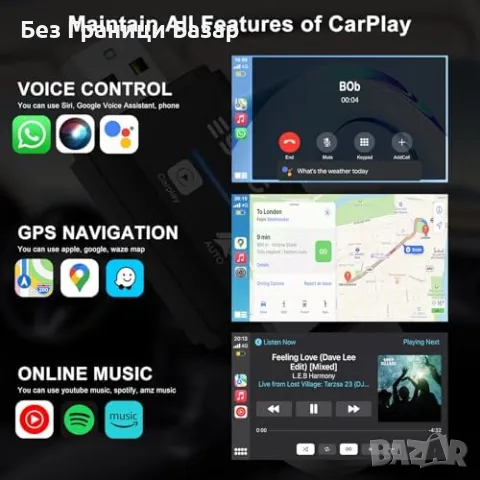 Нов Безжичен CarPlay & Android Auto адаптер ESSGOO 2-в-1, USB/Type-C, снимка 3 - Друга електроника - 47588653