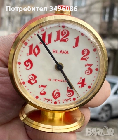 Стар съветски механичен будилник СЛАВА 11 камъка, снимка 6 - Колекции - 54058898