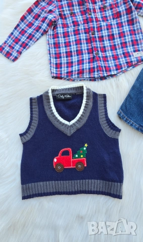 Бебешка риза H&M дънки Next и пуловер 6-9 месеца, снимка 2 - Комплекти за бебе - 52799034