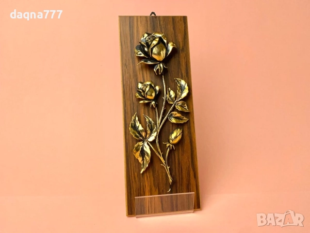 Винтидж стенна картина  дървесен панел с роза, Германия