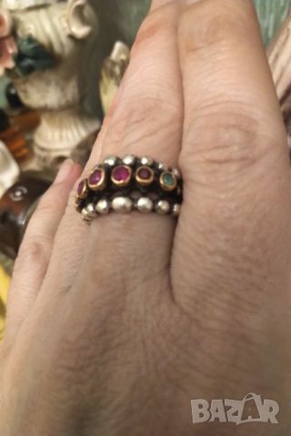 Сребърен пръстен злато рубини изумруди, снимка 6 - Пръстени - 46391057