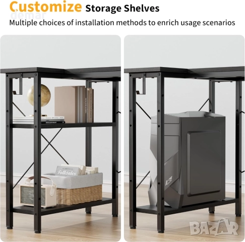 L-образно компютърно бюро, 100x70 см, обръщаеми рафтове, черен дъб, снимка 3 - Абсорбатори - 52722408