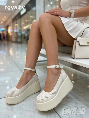Обувки на платформа - бяла кожа, снимка 3 - Дамски ежедневни обувки - 54120528
