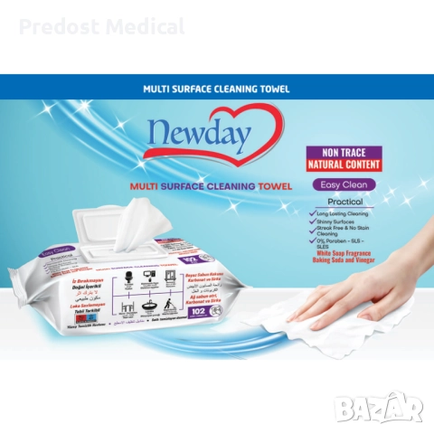 Универсални почистващи мокри кърпи Newday Multi Surface Cleaning - 102 бр в пакет, снимка 2 - Препарати за почистване - 52814298