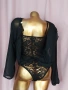 М Черно дантелено боди с дълъг ръкав от прозрачна материя , снимка 3