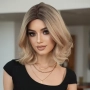 Перука 37 см руса, чуплива омбре с тъмни корени и естествен път, снимка 1