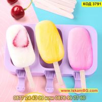 Молд за 3 броя сладоледа с овална форма изработен от силикон - КОД 3791, снимка 2 - Форми - 45403925