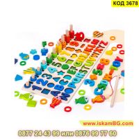 Образователна дървена игра с букви, цифри, форми, рибки и рингове 6в1 - КОД 3678, снимка 6 - Образователни игри - 45339791