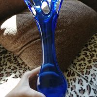 Красива ваза синьо стъкло, снимка 3 - Вази - 45271035