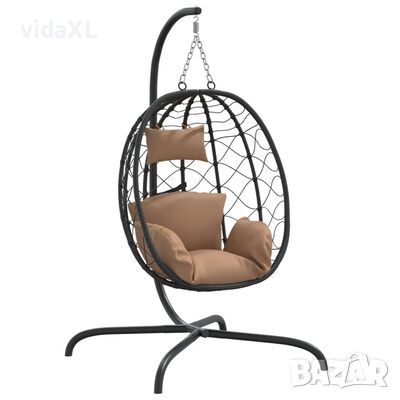 vidaXL Висящ стол яйце с възглавница таупе полиратан и стомана, снимка 1