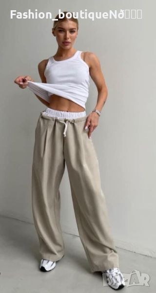 Дамски панталон с висока талия и широки крачоли , снимка 1