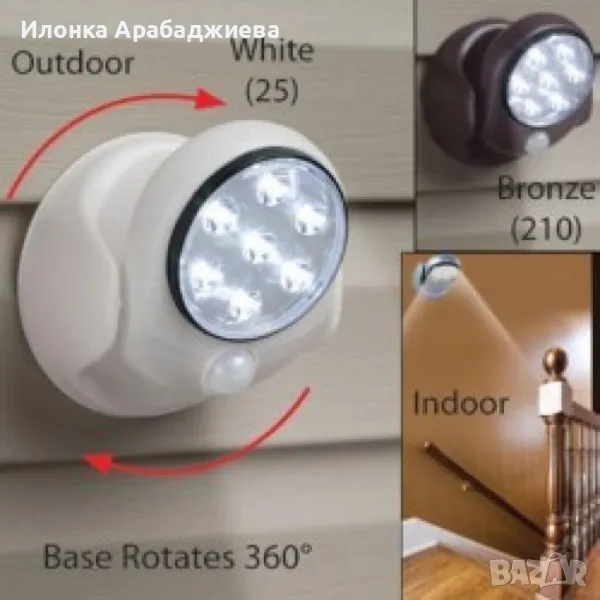 LED лампа с датчик за движение и 360-градусов въртящ ,  Light angel R LED7, снимка 1