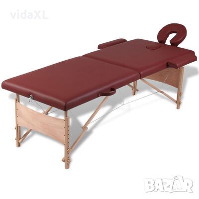 Сгъваема масажна кушетка с 2 зони, червена, дървена рамка（SKU:110076, снимка 1