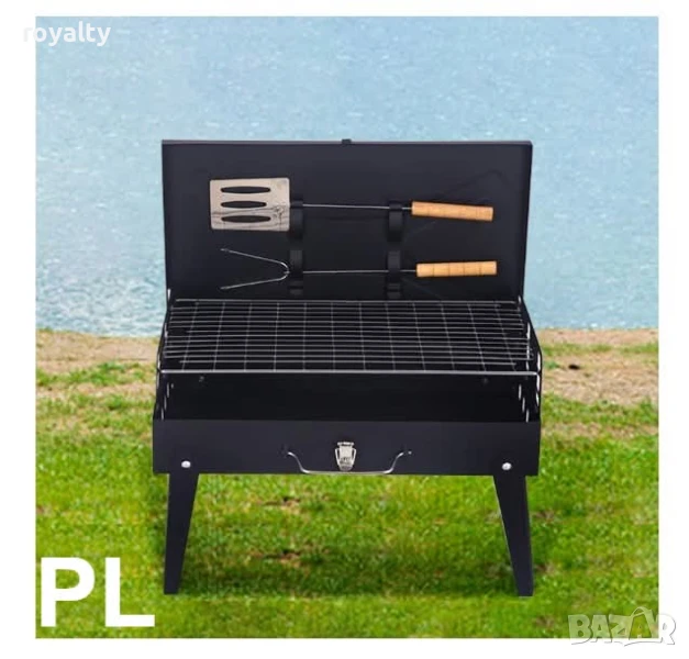 Преносимо барбекю, сгъваемо, тип куфарче, с включени аксесоари за готвене, снимка 1