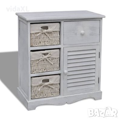 vidaXL Дървен шкаф, 3 тъкани кошници отляво, бял（SKU:240794, снимка 1