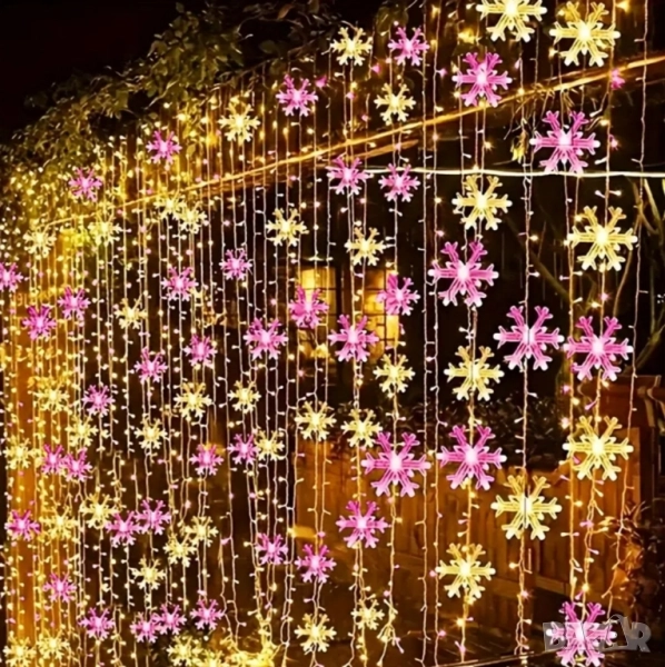 Розови топли снежинки - лампички, снимка 1