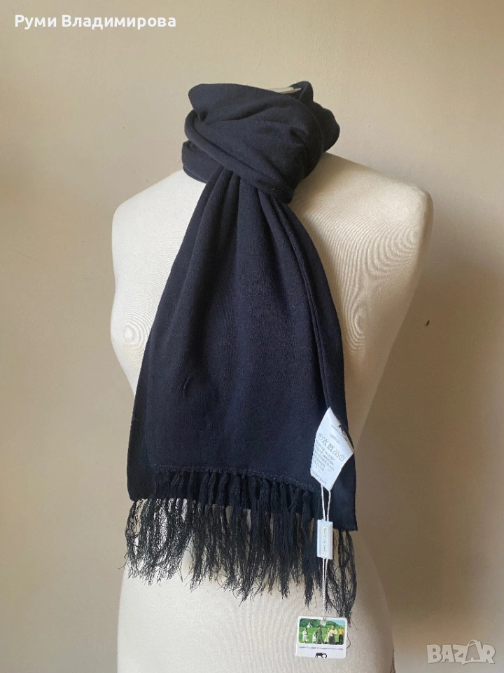 Мъжки, черен шал от 100 % вълна, с етикет, снимка 1