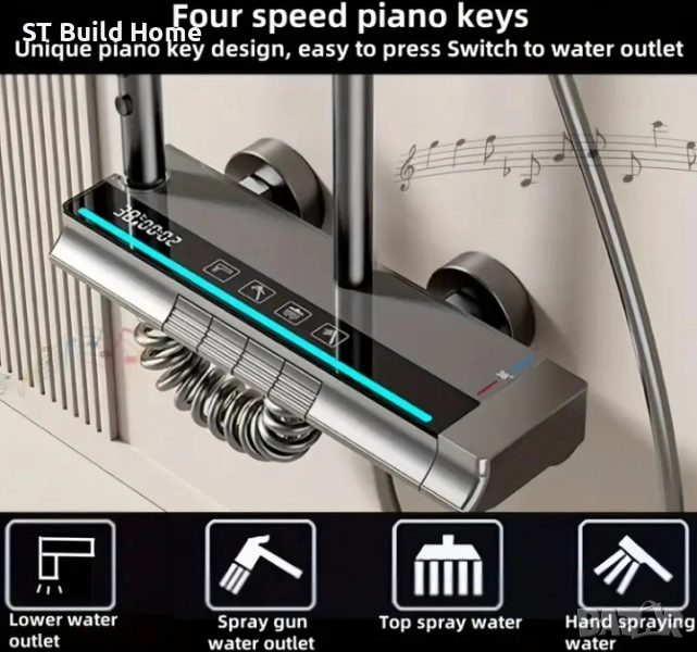 Душова лента с пиано дизайн и дигитален термометър – Лукс за вашата баня, снимка 1