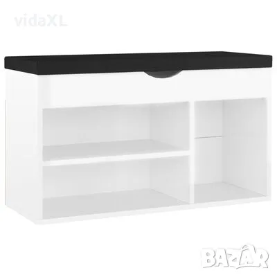 vidaXL Пейка за обувки, бял гланц, 80x30x47 см, инженерно дърво(SKU:326765), снимка 1