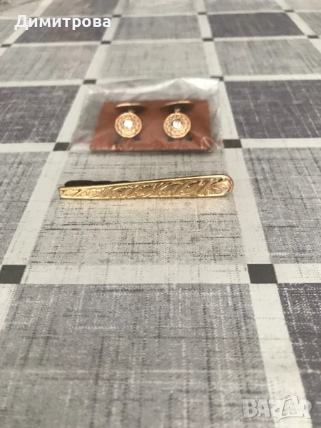 Копчета за ръкавели с камъчета, щипка за вратовръзка, снимка 1