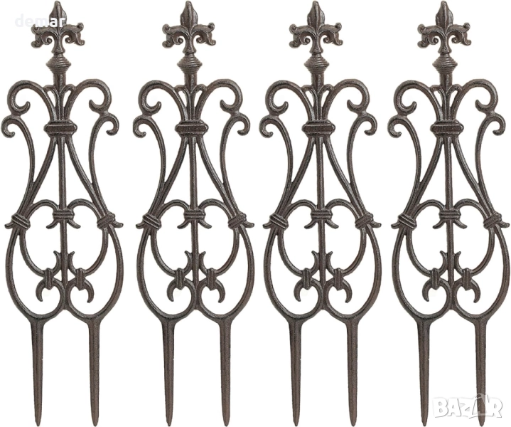 Декоративна чугунена ограда за цветни лехи Sungmor, висока 66 см, пакет от 4 здрави панела, снимка 1