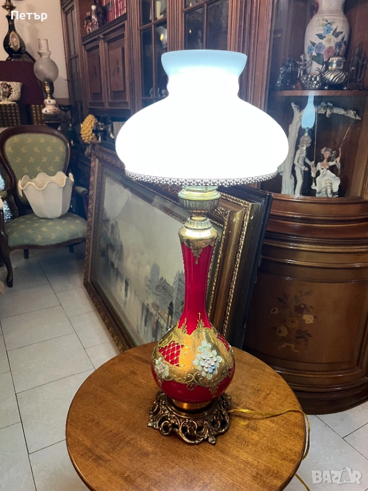 Стара лампа от муранско стъкло и месинг, снимка 1