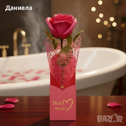 Декоративна единична роза в подаръчна кутия „Best Wishes“, снимка 6 - Декорация за дома - 53049096
