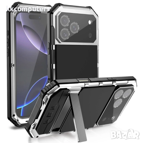 R-JUST Калъф с Протектор за iPhone 17 Pro Max | Удароустойчив, Водоустойчив (IP54) | Вграден стойка, снимка 3 - Калъфи, кейсове - 52052204