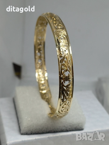 Нова 14К златна твърда гривна, класически модел 13.36 гр , снимка 3 - Гривни - 52703926